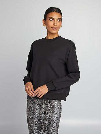 Sweater van effen joggingstof met schoudervullingen