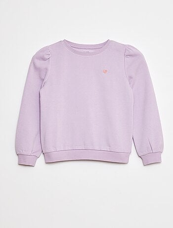 Sweater van joggingstof met borduursel en fronsjes op de schouder
