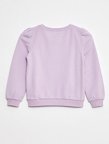 Sweater van joggingstof met borduursel en fronsjes op de schouder