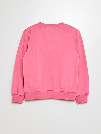 Sweater van joggingstof met borduursel en fronsjes op de schouder