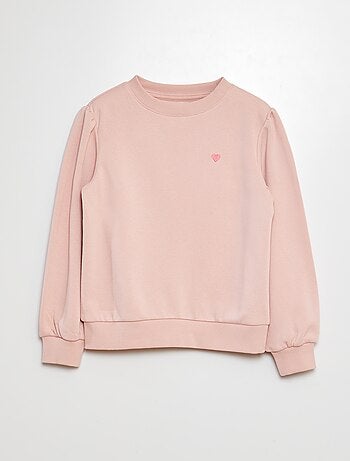 Sweater van joggingstof met borduursel en fronsjes op de schouder