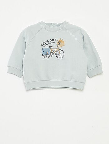 Sweater van joggingstof met print en drukknoopsluiting