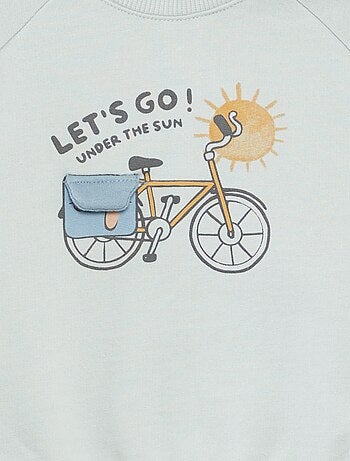 Sweater van joggingstof met print en drukknoopsluiting