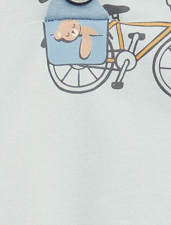 Sweater van joggingstof met print en drukknoopsluiting