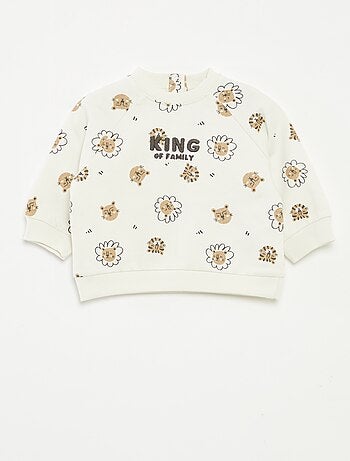 Sweater van joggingstof met print en drukknoopsluiting