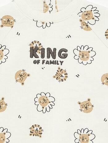 Sweater van joggingstof met print en drukknoopsluiting