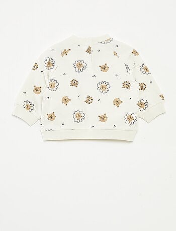 Sweater van joggingstof met print en drukknoopsluiting