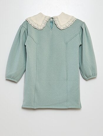 Sweatjurk met kraagje van Engels kant