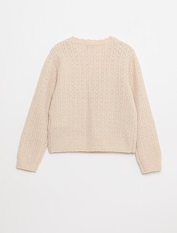 T-shirt met ajourmotiefje en overslaghals