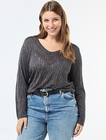 T-shirt met glanzend garen en pailletten 'Only Carmakoma'