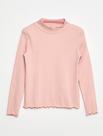 T-shirt met hoge kraag van ribstof