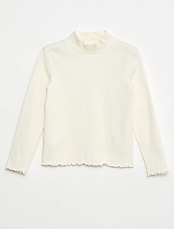 T-shirt met hoge kraag van ribstof