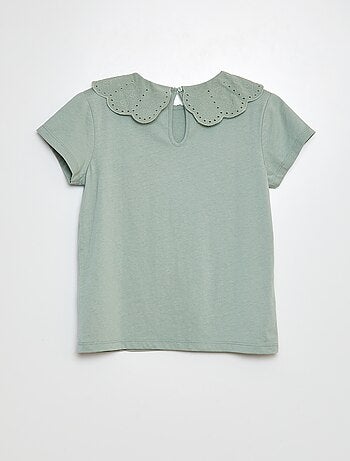 T-shirt met korte mouw en broderie anglaise