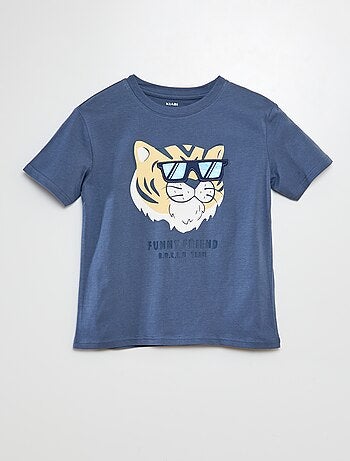 T-shirt met korte mouw en ronde hals met print in reliëf