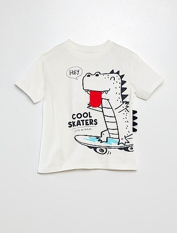 T-shirt met korte mouw en ronde hals met print in reliëf