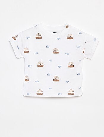 T-shirt met korte mouwen en motieven met blote schouder