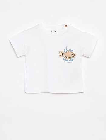 T-shirt met korte mouwen en motieven met blote schouder