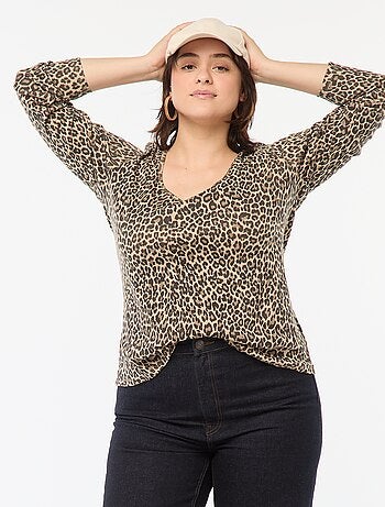 T-shirt met lange mouw van ribstof