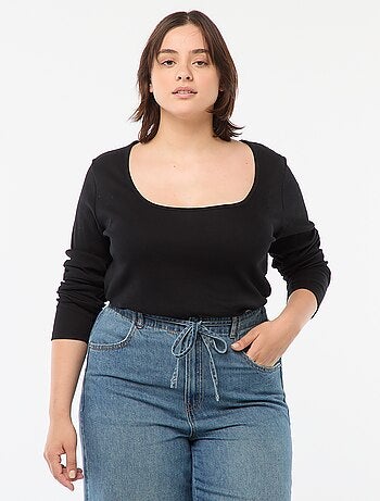 T-shirt met lange mouw van ribstof