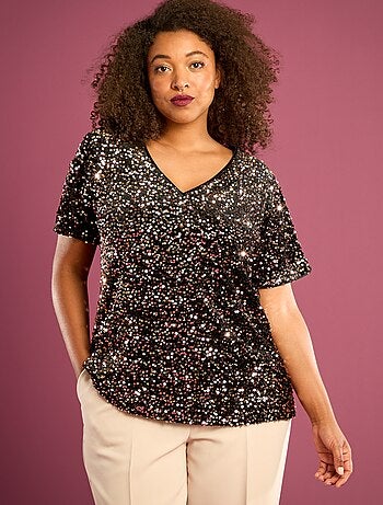 T-shirt met lovertjes en korte mouwen