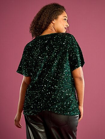 T-shirt met lovertjes en korte mouwen