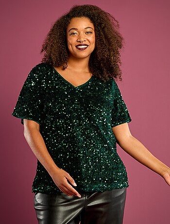 T-shirt met lovertjes en korte mouwen