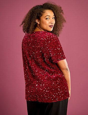 T-shirt met lovertjes en korte mouwen