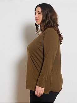 T-shirt met V-hals van gevlamd tricot met lange mouwen - Kiabi