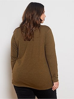 T-shirt met V-hals van gevlamd tricot met lange mouwen - Kiabi