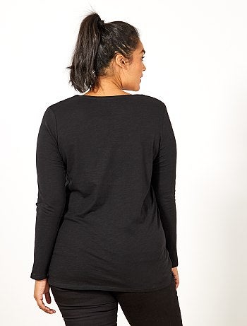 Dames Size+ - T-shirt met V-hals van gevlamd tricot met lange mouwen - Kiabi