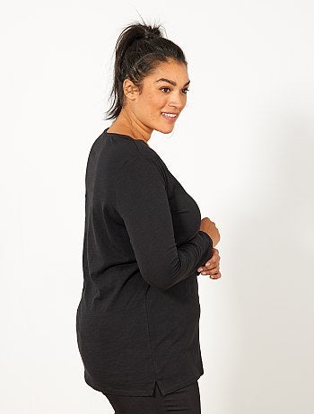 Dames Size+ - T-shirt met V-hals van gevlamd tricot met lange mouwen - Kiabi