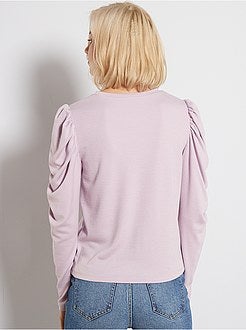 T-shirt van ribstof met geplooide pofmouwtjes - Kiabi