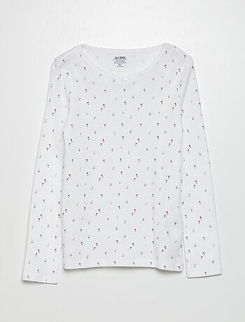 T-shirt van tricot met fijn ajourmotiefje