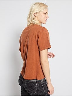 T-shirt van twee stoffen met geknoopt detail - Kiabi