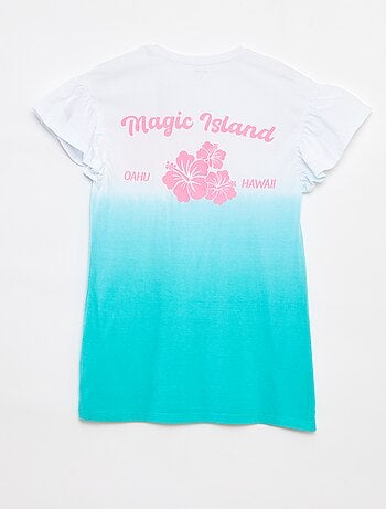 T-shirtjurk met ruchemouwen en tie-dyeprint