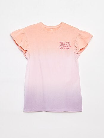 T-shirtjurk met ruchemouwen en tie-dyeprint