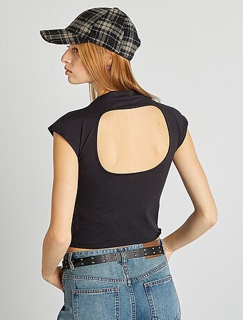 Top met opstaande kraag en open achterkant