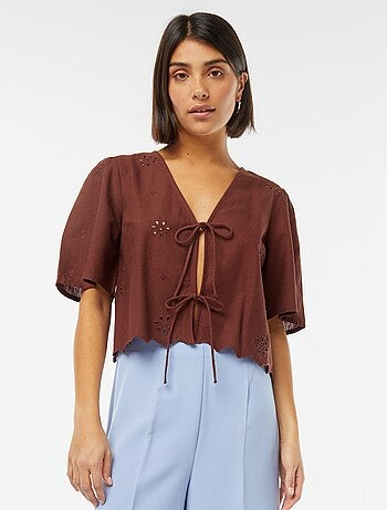 Top met strikkoordjes en 3/4-mouw