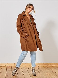 Trenchcoat van suèdine met ceintuur - Kiabi