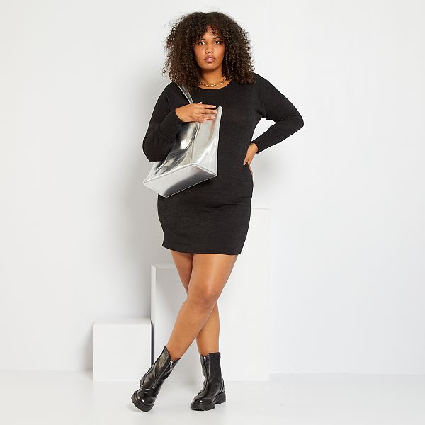 Kiabi Zwarte Lange Trui Jurk Kiabi Jurk Trui Trui-jurk Van Tricot