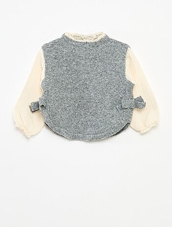 Trui met 2-in-1 effect, met blouse-details van luchtige katoen