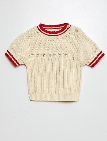 Trui met korte mouwen en ajourtricot