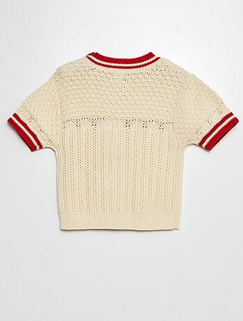 Trui met korte mouwen en ajourtricot