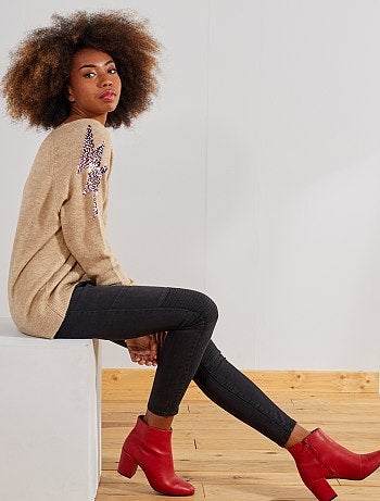 Damesmode maat 34-48 - Trui met lovertjes op de schouders - Kiabi