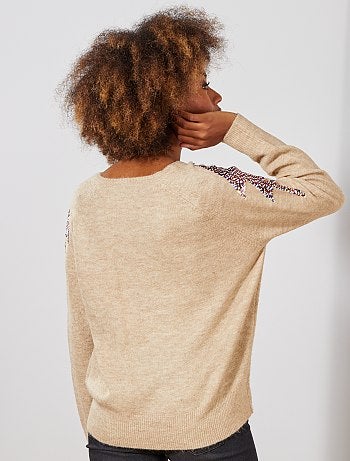 Damesmode maat 34-48 - Trui met lovertjes op de schouders - Kiabi