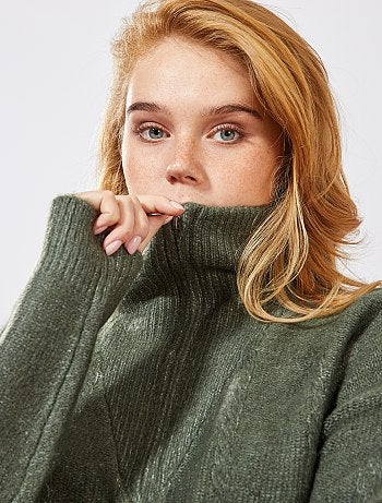 Damesmode maat 34-48 - Trui met schipperskraag en kabelmotief - Kiabi