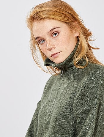 Damesmode maat 34-48 - Trui met schipperskraag en kabelmotief - Kiabi