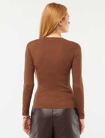 Trui van effen ribstof met ronde kraag