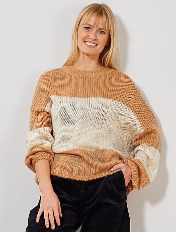 Trui van gebreid tricot met strepen - Kiabi