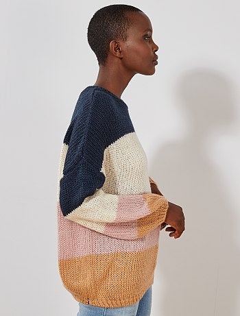 Trui van gebreid tricot met strepen - Kiabi